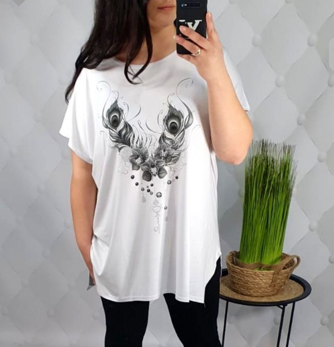 Bluzka / tunika oversize pawie pióra