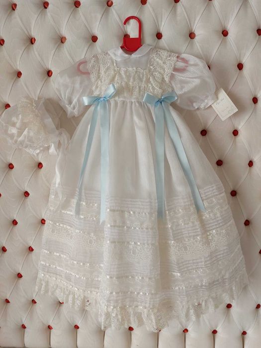 Vestido novo comprido de batizado branco em organza para menino