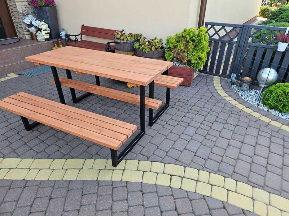 Zestaw piknikowy do przykręcenia, parkowy, miejski, na plac zabaw, stół dwa siedziska PIKNIKOWY LOFT