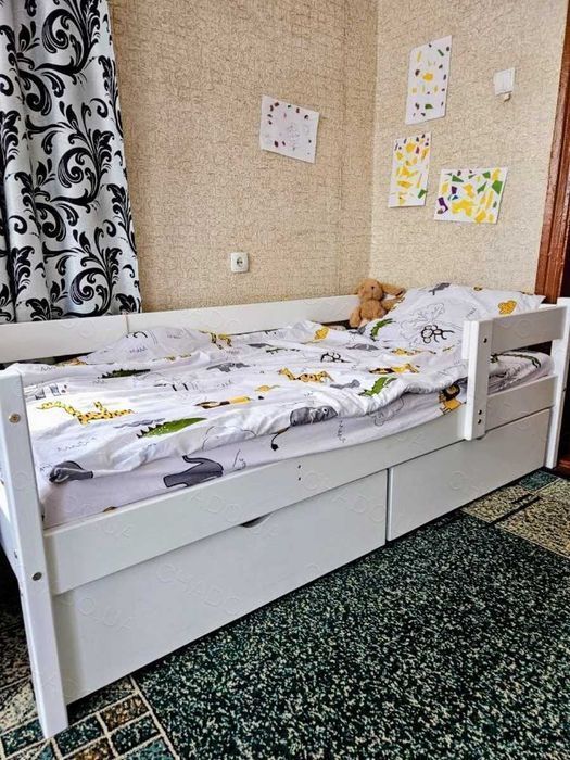 Дитяче ліжко з бортиком та Матрацом 80x190 фарбоване дерево, ліжечко