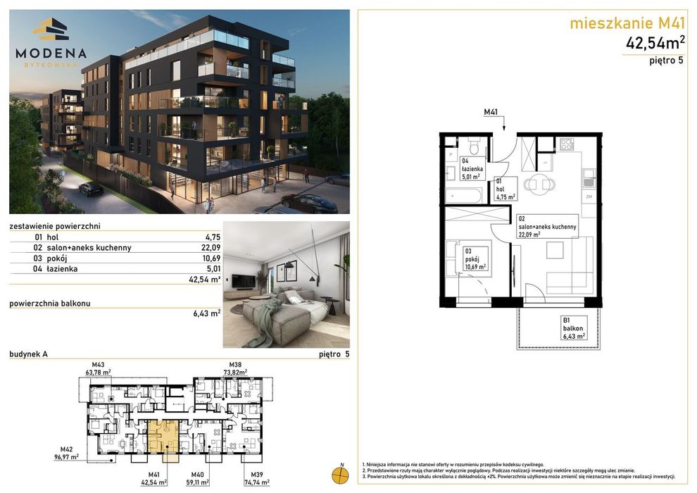 2-pokojowe mieszkanie 42m2 + balkon