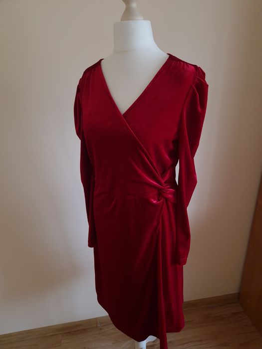 Stylowa sukienka welurowa głęboka czerwień  Cubus roz. L/XL