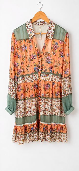 Sukienka Guess Vintage rozm.L/XL print kwiaty dekolt V złota nitka