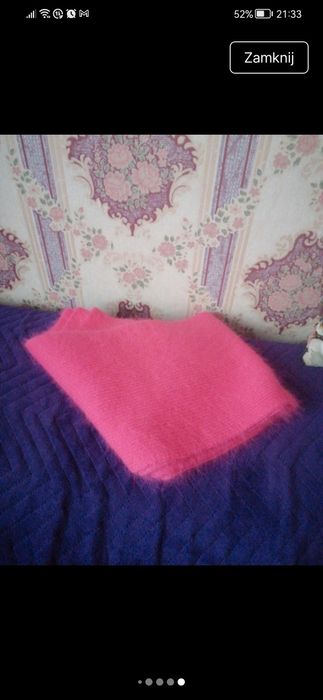 Szalik zimowy wełniany malinowy 60% angora