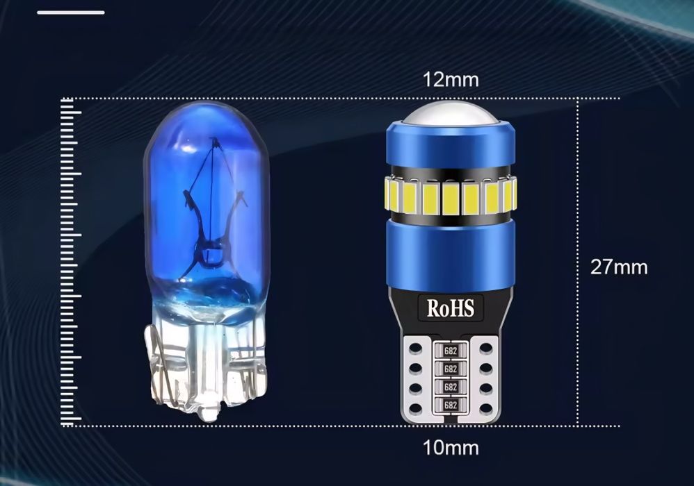 Світлодіодні лінзовані лампи т10 w5w. Габарити