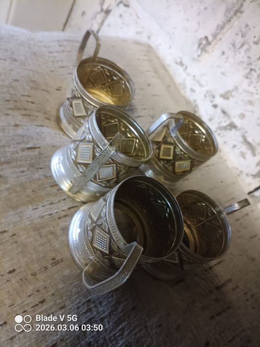 Podstakannik Orientalny nadruk metalowy uchwyt na szkło ZSRR, akcesori