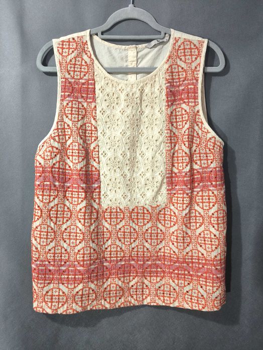 Bawełniana bluzka koszulwa bez rękawów ażurowa bluzka na lato 42 / XL