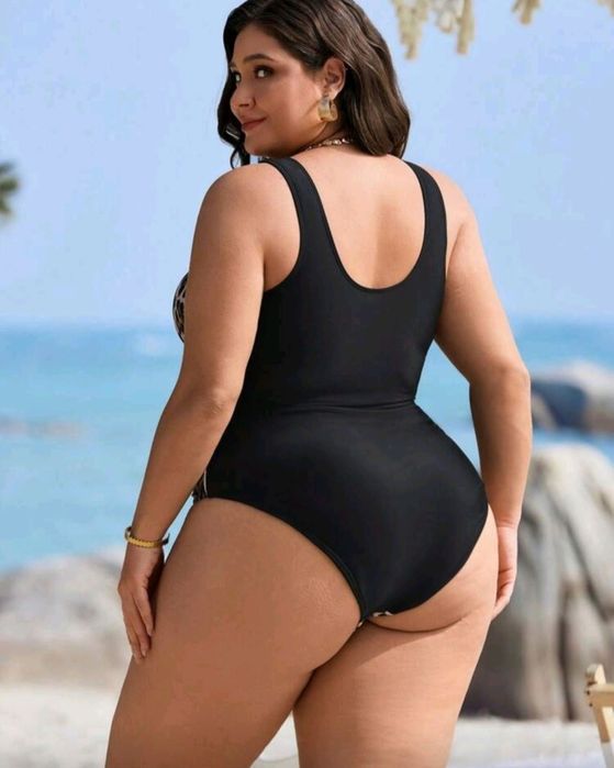 Купальник сдельный большого размера леопард с сеточкой на талии XXXL