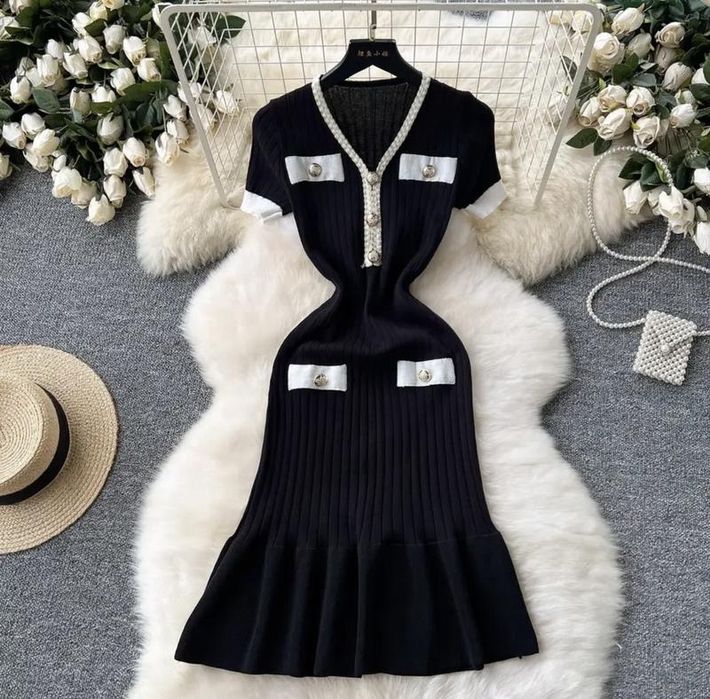 Платье в рубчик,вязанное,олд мани,old money