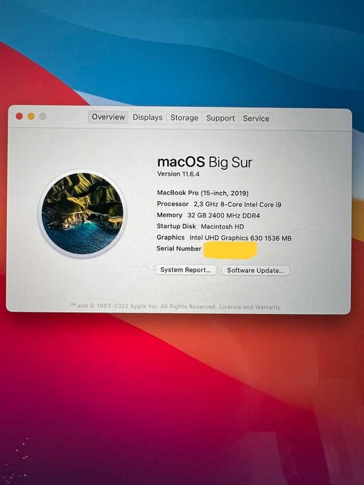 MacBook Pro 2019, 15 inch INTEL 8 Core i9, 32GB