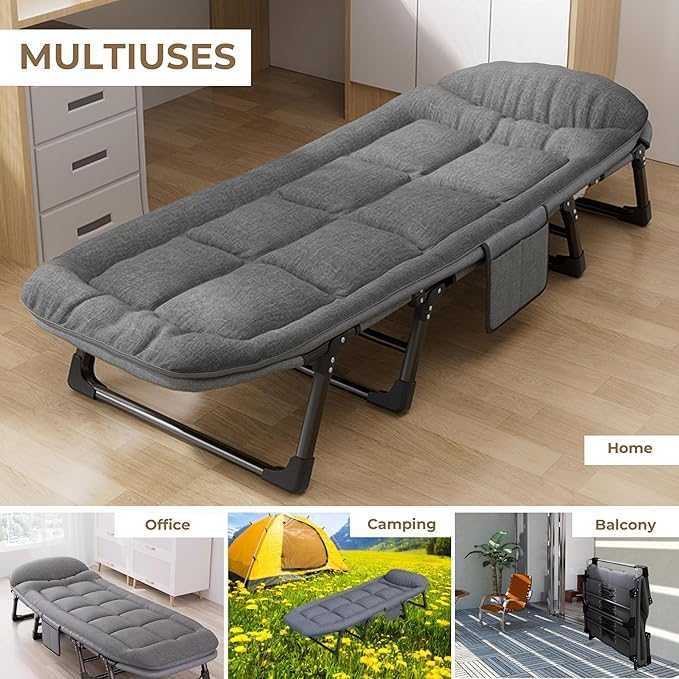 Łóżko polowe leżanka łóżko kempingowe szare z poduszką
