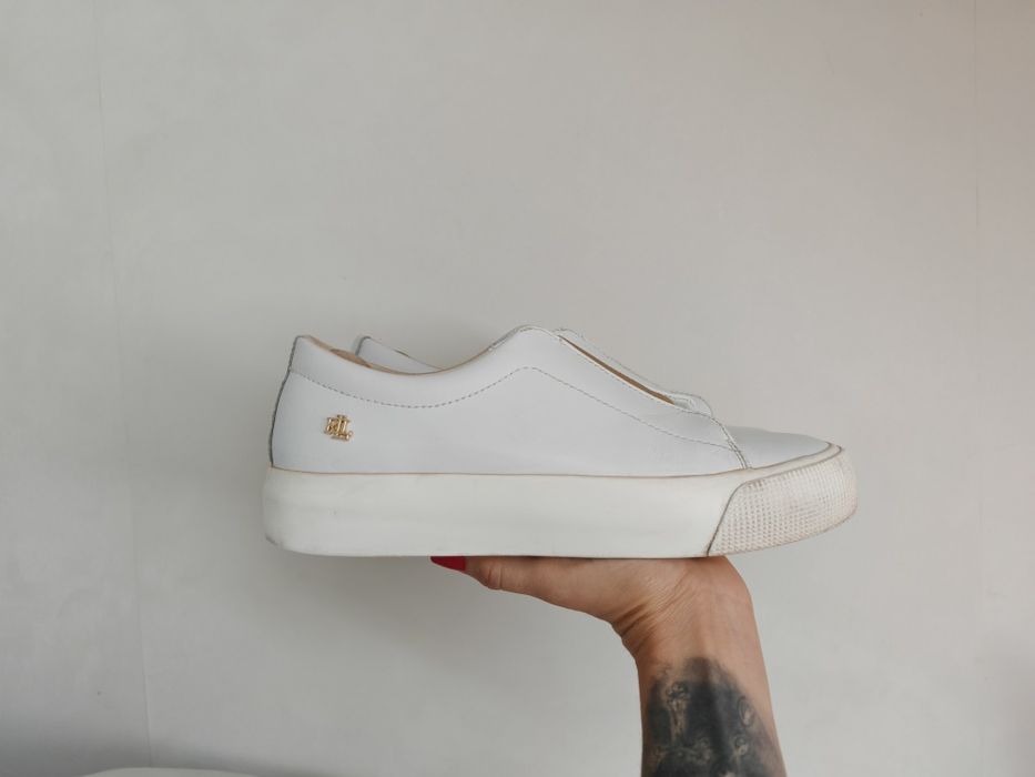 Damskie buty Ralph Lauren sneakersy na lekkiej platformie białe