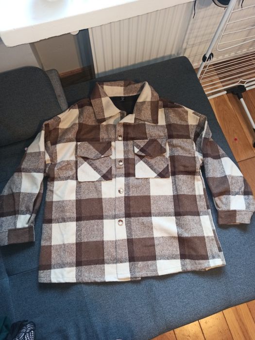 Kurtka koszulowa płaszcz oversize w kratę kratkę flanelowa shacket 4xl
