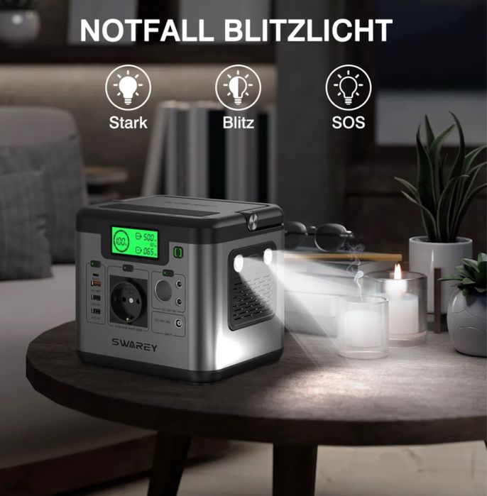 Зарядна станція, портативна, Swarey S500 Pro 518 Вт, чиста синусоїда