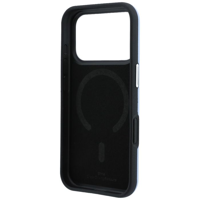 Etui BMW Sign Inclined Deboss Letters MagSafe do iPhone 18 Pro Max / 17 Pro Max niebieski
