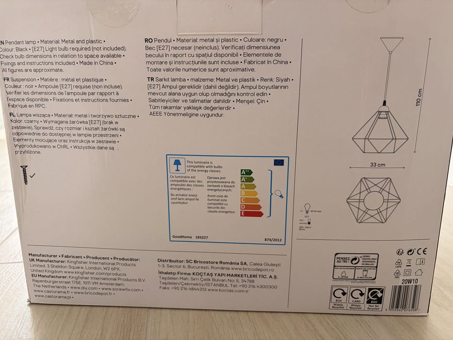 Lampa wisząca czarna druciak loft GoodHome Smertrio E27