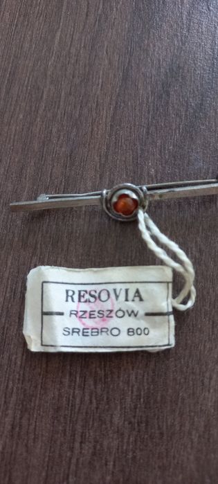 Srebrna broszka bursztyn Warmet Resovia
