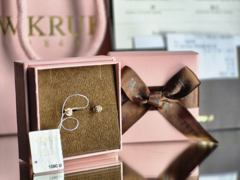 Złote kolczyki z diamentami W.Kruk gwarancja certyfikat 585