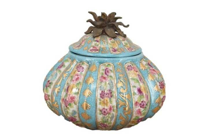 Porcelanowa Szkatuła Bomboniera – Okuta Brązem – Złocona Sygnowana