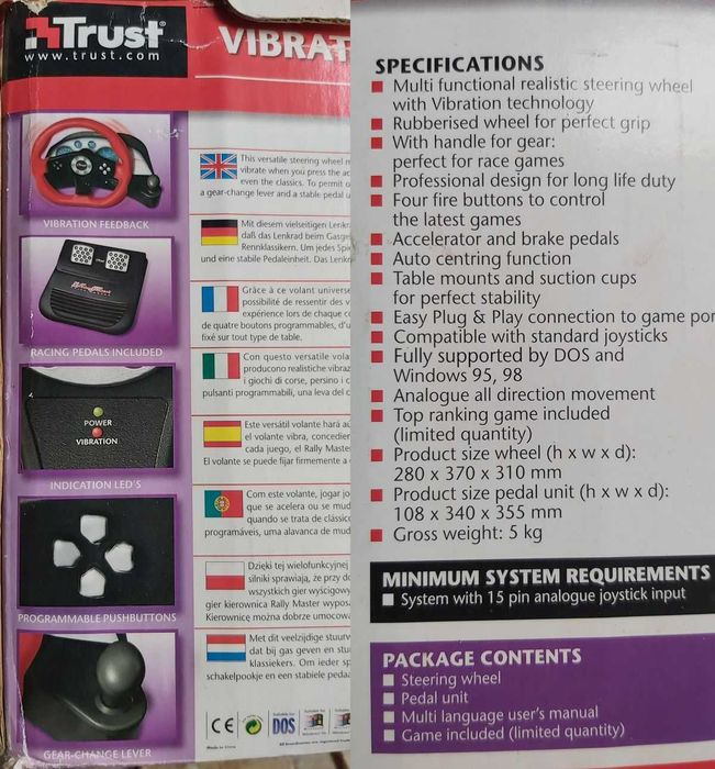 Volante e pedais p/ jogos corridas de carro no computador. Marca Trust