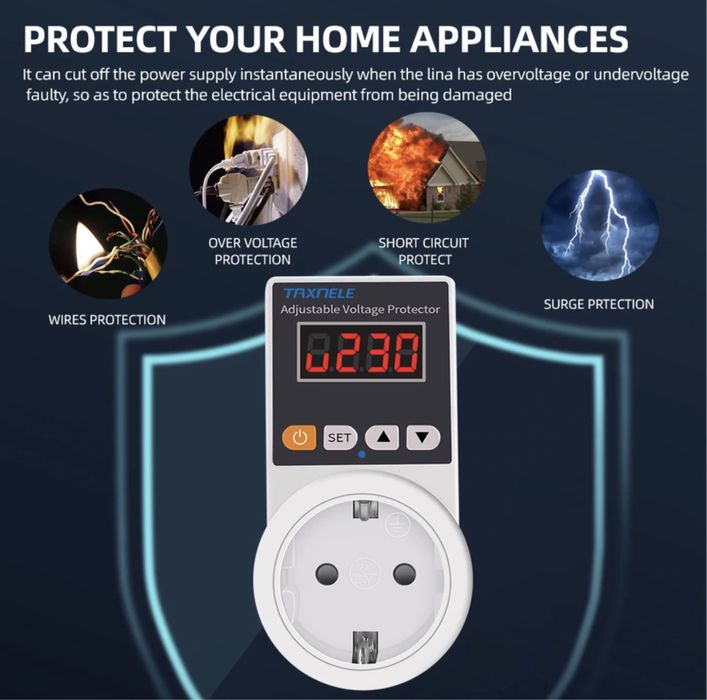 Реле напряжения в розетку 220В отсекатель Дисплей