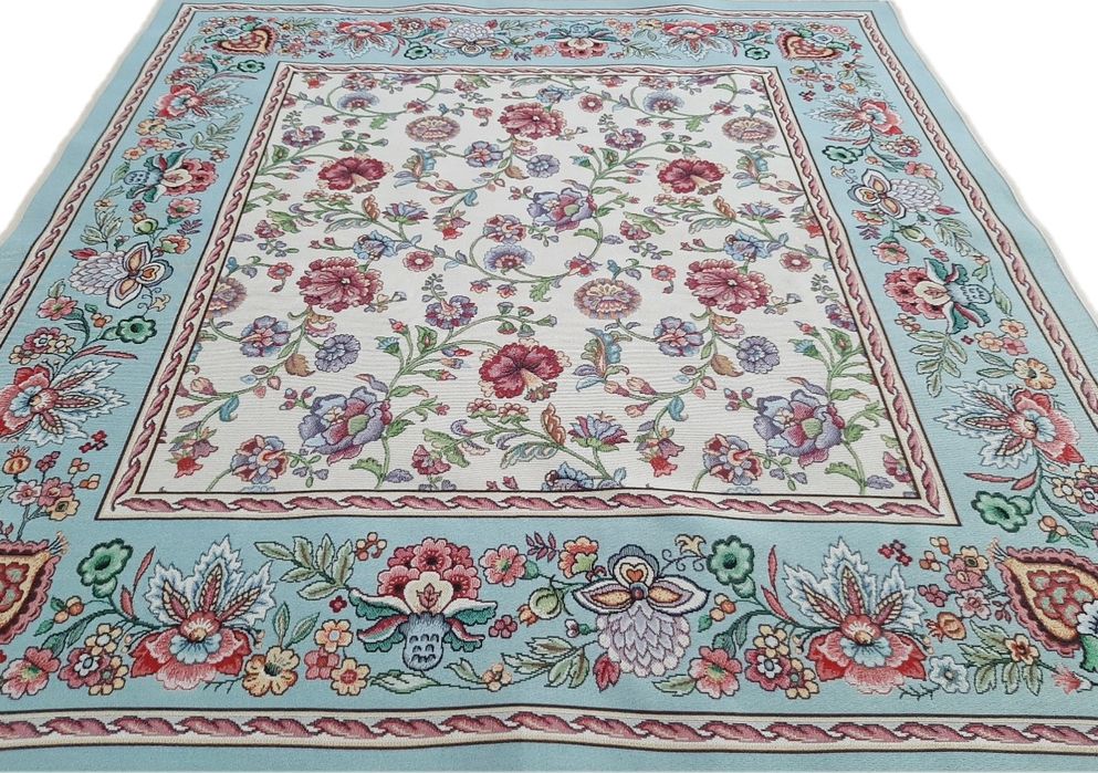 Obrus kwadratowy gobelinowy w kwiaty 100x100 cm 1057AZ Ethno Azure
