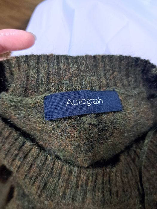 Sweter melanż khaki/brązowy, wełna i moher, Autograph