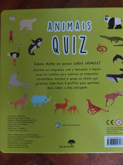 Livro Animais Quiz com caneta, como Novo