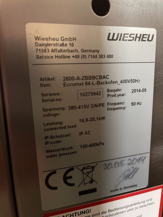 Конвекционная печь, Пароконвектомат Wiesheu IS600L Піч 10 протвенів