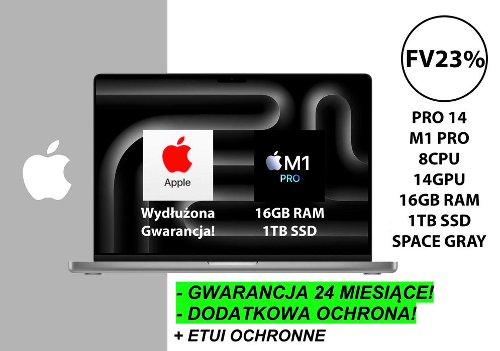 NOWY Apple MacBook Pro 14 1TB 16GB RAM M1 Pro +DODATKI GW-2LATA! FV23%