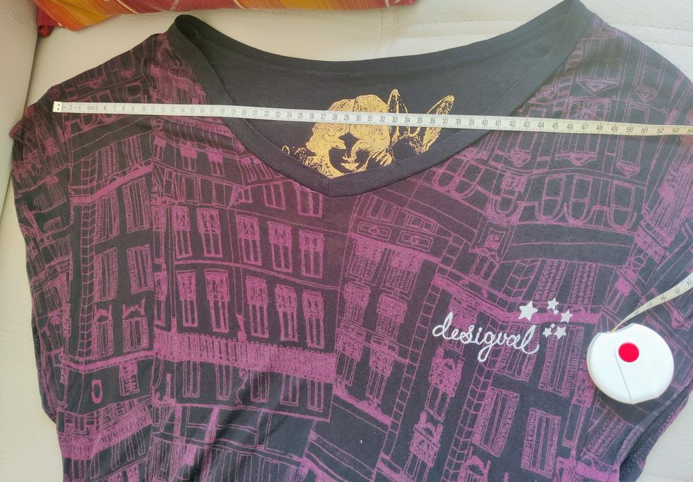 Vestido de verão, manga curta, preto e roxo, Desigual, S
