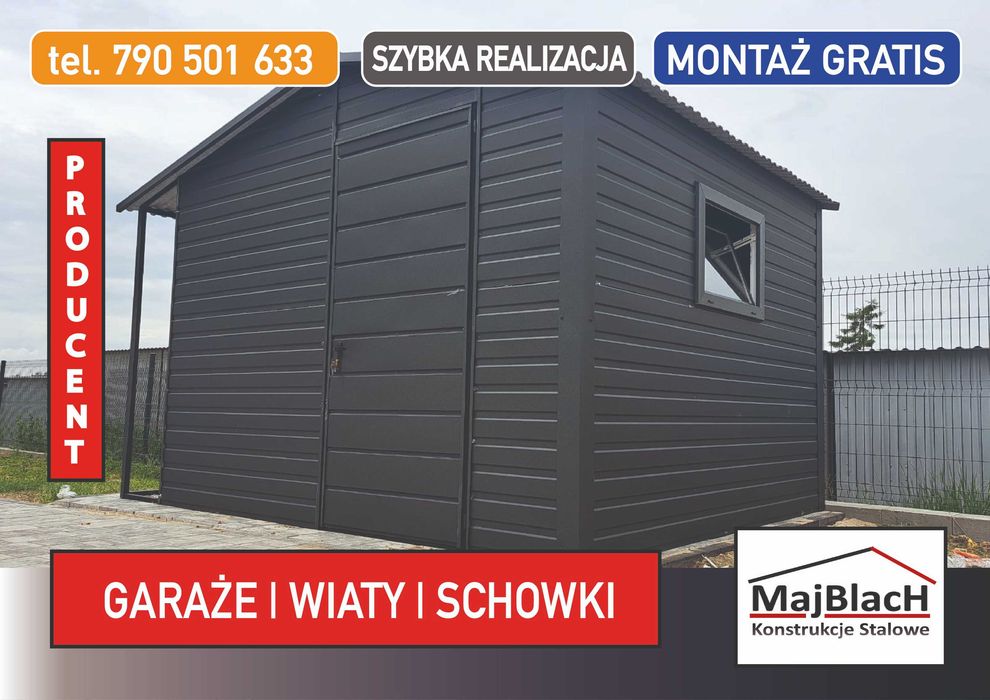 Mały Garaż Blaszany Grafitowy Wiata Narzędziowa Schowek -Maj-Blach