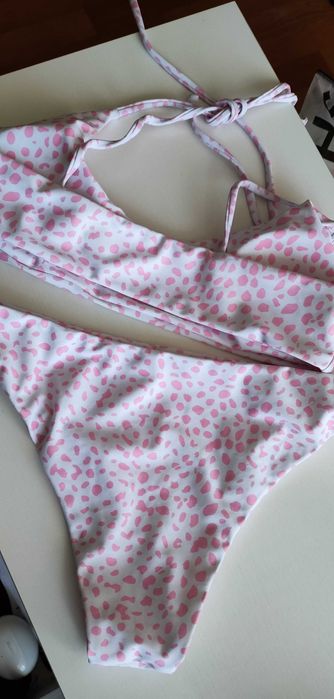 Bikini kostium kąpielowy Shein różowy biały cętki