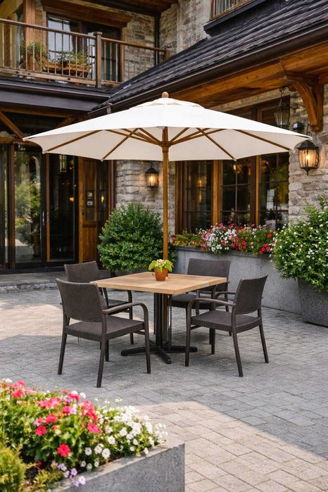 Parasol ogrodowy drewniany średnica 4 m kolor mleczny-Solo