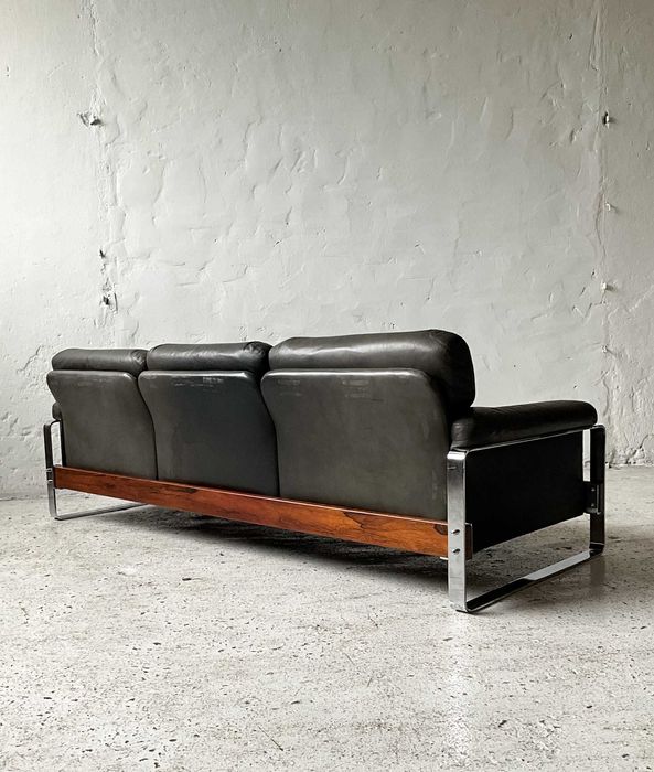 Sofa mid century skóra palisander chrom lata 60 70 vintage design
