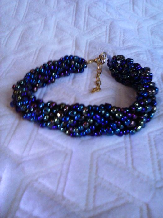 Bransoletka warkocz koraliki galaxy blue gold green