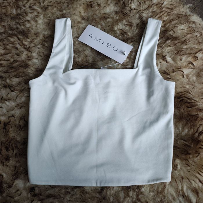 Biały, śmietankowy crop top S