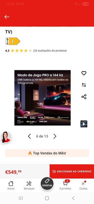 Smart TV QLed Hisense de 65 polegadas 144Hz