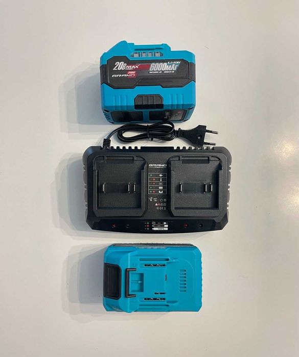 Акумулятор GRAND 20В 6Аг АКБ-20/6 Makita Procraft Eltos Stromo Vitals + зарядка штекер 3А / набір 2 АКБ + швидка подвійна зарядна  станція 2×4А