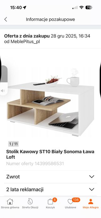 Stolik kawowy nowy bialy sonoma