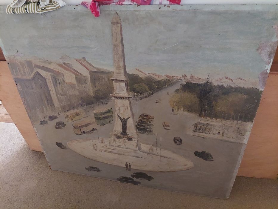 Grande quadro antigo óleo sobre platex restauradores Lisboa