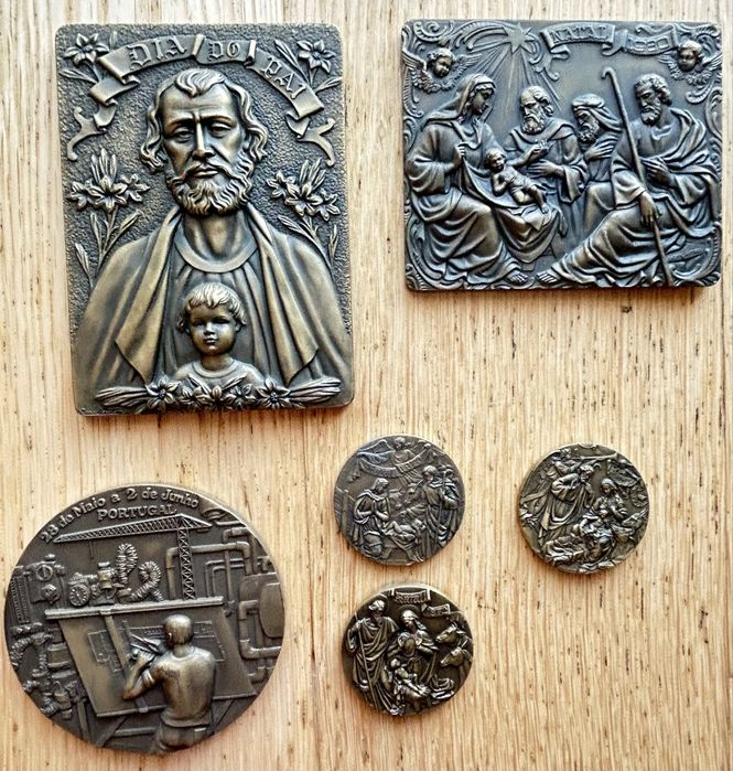 Conjunto 6 medalhas bronze de CABRAL ANTUNES. Dia do Pai, Natal, Engenharia. Peso 1000 gr