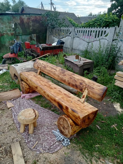 Лавочка з цільної колодки без єдиного гвоздя розборна ціна 10000