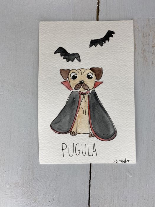 Kartka okolicznościowa wampir pug mops pies halloween