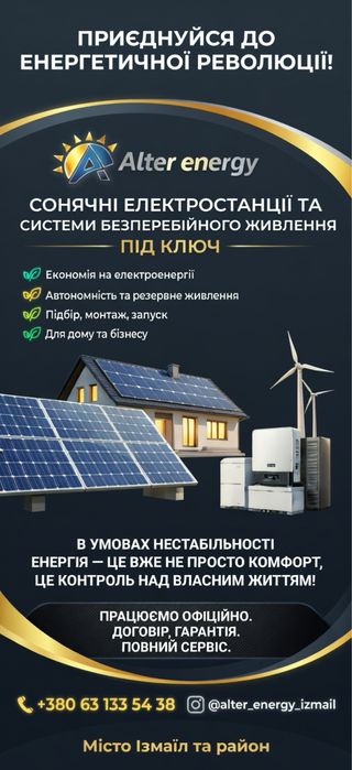 Солнечные электростанции, СЭС, сонячні електростанції Alter Energy, резервне живлен