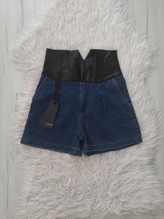 PINKO przepiękne oryginalne spodenki z ciemnego jeansu XS 34