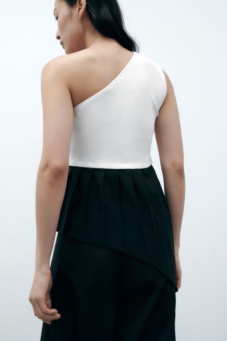 Блуза,топ,майка на одне плече,в рубчик,ажурна,біла з чорним,zara S