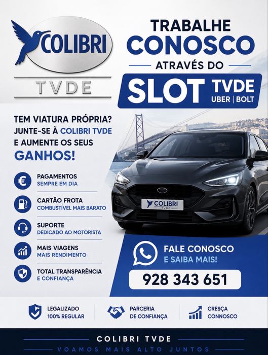 Aluguer de Slots TVDE ( UBER /BOLT )para Motoristas com Carro Próprio