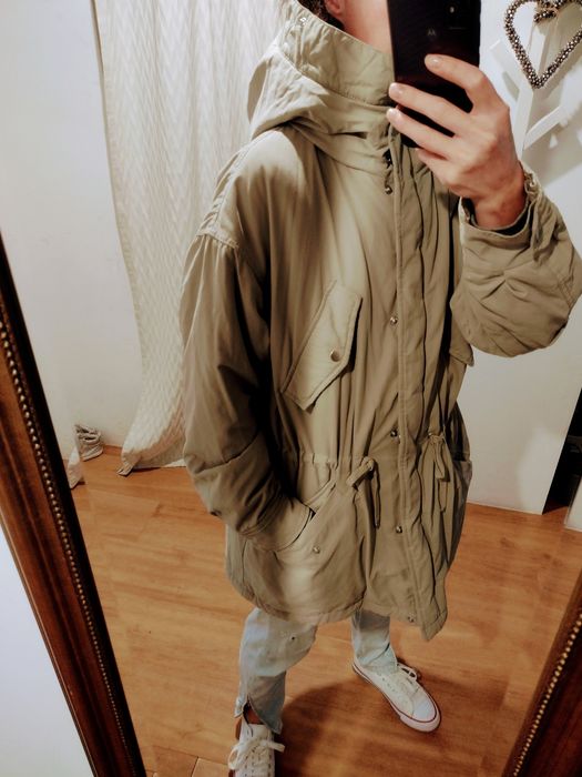Kurtka płaszcz oversize H&M jasno oliwkowy khaki