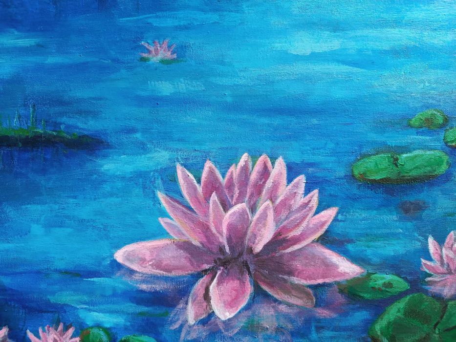 Obraz malowany na płótnie od artysty, tytuł "Lilie wodne" - 120x40cm